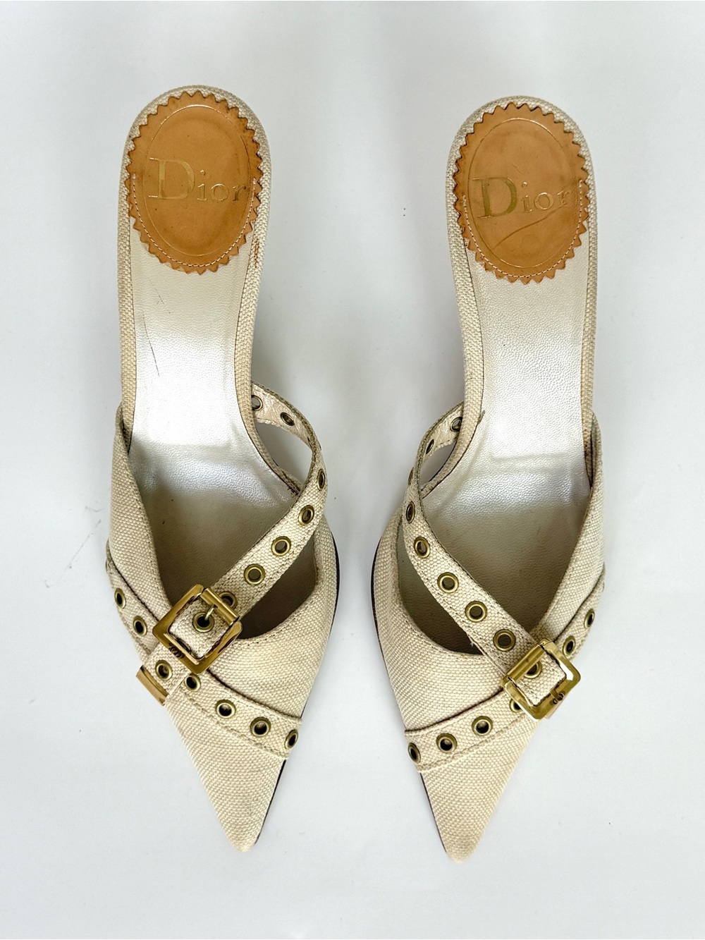 Christian Dior x Galliano bondage mules in cream, size 38.5